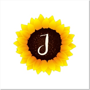 Floral Monogram J Bright Yellow Sunflower Posters and Art